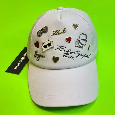 NEW Karl Lagerfeld Paris Women’s White Polyester Strap-Back Baseball Cap OSFM