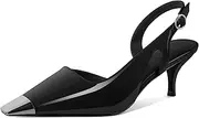 [Sammitop] Kitten Heel Slingback Pumps for Women Silver Cap Toe Low Heel Square Toe Heels Ankle Strap D’Orsay Pump Shoes Office Party Prom 2.4 in