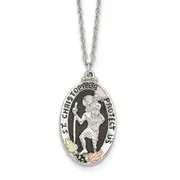 Sterling Silver Landstrom'S Mt. Rushmore Black Hills 12K Gold Accents Antiqued St. Christopher Protect Us 18 Inch Spring Ring Clasp Necklace