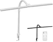LED Desk Lamp White with clamp 80cm Wide Eye Protection Architect Study Lamp for Home Office Double Arm, Gooseneck, 24W Brightest Monitor Read Workbench Reading Office Light 5 Color 5 Dimmable
