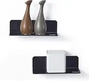 [OAPRIRE] Floating Wall Shelves Set of 2, Stick-On Damage-Free Expand Wall Space, Black Small Shelf for Security Cameras/Smart Speaker/Switch with Cable Clips