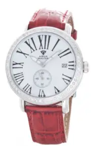 Aqua Master Men's White Mop Dial Steel Diamond Bezel Red Band Watch W#203