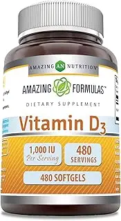 Amazing Formulas Vitamin D3 cholecalciferol Softgels (Non GMO,Gluten Free) - Supports Calcium Absorption - Essential for Bone Health - Supports Healthy Immune Function (1000 iu, 480 Count)