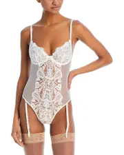 Fleur du Mal Floral Bow Embroidered Lace & Mesh Bodysuit