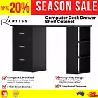 Computer Desk Drawers Office Laptop PC Study Table Shelf Black Wood Furniture