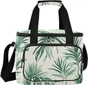Watercolor Palm Tree Leaves Pattern Mint Green Large Capacity Soft Sided Cooler Bag Hot or Cold Carrier Beach Cooler Bags for Beach Travel Picnics