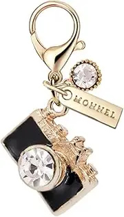 [Monnel] MC520 Little 3D Camera Lobster Clasp Charm for Women with Velvet Bag (Black,1 Piece)