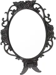 Didiseaon Fold Hand Mirror for Women Party Make up Mirror Design Portable Vanity Mirror Travel Makeup Mirror Retro Handheld Makeup Mirror Vintage Hand Mirror À Main Pink Plastic Black