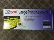 EZ SEE LARGE PRINT KEYBOARD CD1039 - WHITE KEYS ON BLACK BACKGROUND - NIB