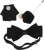[VALICLUD] Men Lapel Pin Brooch Bow Tie and Handkerchief for Weddings Grooms and Formal Events Tuxedo Accessories Wine