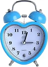 SHISEDECO 3 Inches Cute Twin Bell Loud Alarm Clock Silent Analog Quartz Nightlight Clock Battery Operated for Kids, Seniors, Heavy Sleepers, Decorations for Bedroom, Living Room (Blue)