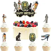 Kids' Egyptian Themed Happy Birthday Cake Toppers Set of 7-Great selection of Pharaoh, Mummy Decorations for Egyptian Themed Party, Birthday Party, and Baby Shower Party for Boys and Girls-LIANGSS