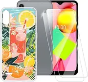 ESACMOT Summer time Pattern Case Compatible with LG K22 + [2 Pack] Screen Protector Tempered Glass, Shockproof Case Cover for LG K22+ (6.2 inch)