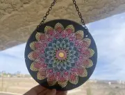 Mandala dot painting Window Glass Window Suncatcher black background