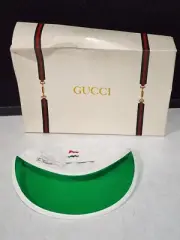 Vintage Gucci Unisex Green Vinyl Visor Hat w/Green Red Banded Headband IN BOX