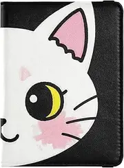 [Amooorous] White Cat Leather decorative passport holder for travel men Vaccine Case Protector Cover Passport Holder Case Ultra Slim, white cat, 1 size