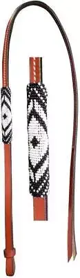 Showman 4' Leather Over Under Whip w/ Black & White Beaded Overlay