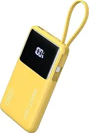 INIU Portable Charger, Slimmest 10000mAh Power Bank with Build in USB-C Cable, 45W PD Fast Charging USB C in&Out Battery Pack, External Phone Charger for iPhone 16 15 14 Samsung S25 S24 Google[Yellow]