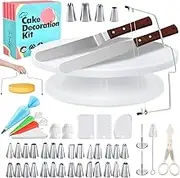Cake Decorating Kit - 11-Inch Rotating Cake Turntable, 28 Piping Tips, 2 Icing Spatulas & 3 Scrapers, 20 Framing Bags, 62-Piece Complete Set