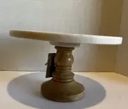 Marble/Wood Cake Stand W/Hamsa Hand In Center