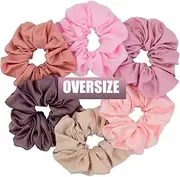 Chloven 6 Colors Oversize Jumbo Hair Scrunchies Blush Theme Large Satin Elastics Pink Lovers Scrunchy Bobbles Soft Bands Ties Accessories for Girls Women (6 Blush)