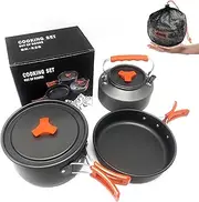 EqiEch Camping Cookware Set,Camping Pots and Pans Set,Lightweight Foldable Pot, Frying Pan, and Kettle,for Backpacking, Outdoor Camping Hiking and Picnic