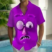 Men's Cartoon Funny Big Eyes Shirt Summer Shirt Button Up Shirt Short Sleeve Fashion Casual Outdoor Vacation Dailywear Summer Spring Turndown 3D Print Collared