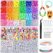 ANSHINE 1740 Pcs Jewelry Making Kit - Pony, Alphabet Letter, Polymer, Smile Heart Number Star Beads for Bracelet Making - Girls and Adults
