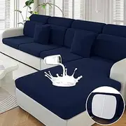 MAXIJIN Waterproof 3 Pieces Couch Cushion Covers for Sectional Sofa Seat Slipcover Stretch Sectional Couch Cover for L Shape Left/Right Chaise with Elastic Bottom (2 Seater + 1 Chaise, Navy Blue)