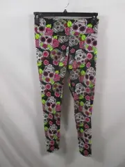 Day Of Dead Womens Leggings Medium Black NOBO High Rise Floral Skull Polyester