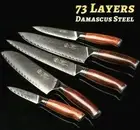 Chef Santoku Slicing Utility Knife Set 73 Layers Damascus Steel Wood Handle 5Pcs