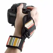 Stabilizing DSLR Camera Hand Strap Grip with Vintage Striped Neoprene Design