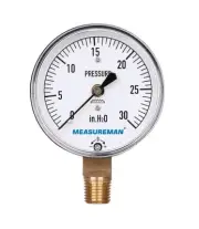 Diaphragm Type Capsule Low Pressure Gauge 2-1/2" Dial, 1/4" NPT Lower Mount, Adj