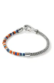 John Hardy Heishi Chain Bracelet, Silver, Gemstones in Silver/blue/orange at Nordstrom, Size Large