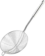 Stainless Steel Skimmer Ladle with Handle Wire Mesh Strainer Spoon for Draining Noodles Pasta Hot Pot Double Coil Design Ergonomic Heat Resistant Kitchen Tool