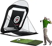 Golf Hitting Practice Net Indoor and Outdoor Swing and Chipping Practice Net with Automatic Rebound, 3-in-1 Mat, Foldable and Portable