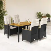 5 Piece Garden Dining Set with Cushions Poly Rattan vidaXL