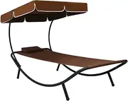 vidaXL Outdoor Lounge Bed with Canopy & Pillow Garden Patio Sunlounger Sun Bed Daybed Chaise Lounge Seating Seat Lounger Furniture Brown