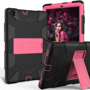 Catzon Silicone+PC Case 3-Layer Anti-fall Protective Cover Tablet Stand For Samsung Galaxy Tab A 10.1 inch T510(2019)-5black hotpink