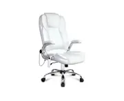 PU Leather 8 Point Massage Office Chair - White