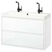 ÄNGSJÖN / BACKSJÖN wash-stnd w drawers/wash-basin/taps, high-gloss white, 100x48x69 cm