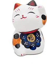 [THY COLLECTIBLES] Hand Painted White Feng Shui Mini Maneki Neko Lucky Cat Fu (Fortune)