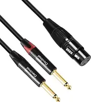 Devinal XLR Female to Dual 1/4 Microphone Y Splitter Cable, XLR Female to Double Quarter inch 6.35mm Mono TS Plug Braided Shielded Mic Microphone Audio Converter Adapter 6 Feet 1.8m