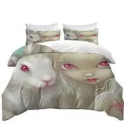 Faces of Faery #100 Beautiful Albino Girl and Bunny Quilt Cover