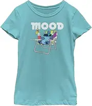 [Disney] Girl's Lilo & Stitch Mood Relaxing Stitch T-Shirt - Tahiti Blue - Large