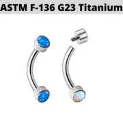 16G Titanium Internally Threaded Bezel Set Opal Stone Eyebrow Ring Curved Stud