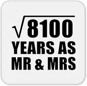[Designsify] Gifts, 90th Anniversary Square Root of 8100 Years As Mr & Mrs, Drink Coaster Mat Wipe-Clean Non-Slip Non-Skid Cork Back, for Birthday Mom Dad Parents Fathers Mothers Day Party