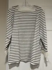 Nwt Talbots 2X Cream Blue Stripe 3/4 Sleeve Feather Sleeve Knit Top