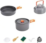 ＫＬＫＣＭＳ Camping Cookware Set with Storage Bag Folding Handles Nonstick Outdoor Cook Gear Cooking Pot Pan and Kettle for BBQ Hiking