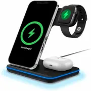 Tecguru 3-in-1 Wireless Charger, 15W Fast Wireless Charging Station for Smart Phone/iWatch/TWS Earphones, Compatible with iPhone 14-11 Series/XS/XR/X/8, Samsung S22-S21+(QC3.0 Adapter Included)